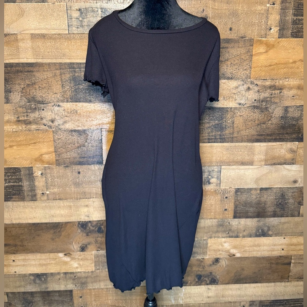 PST LA Women's Black Ribbed Summer Dress Curled Edge Large L AB 558